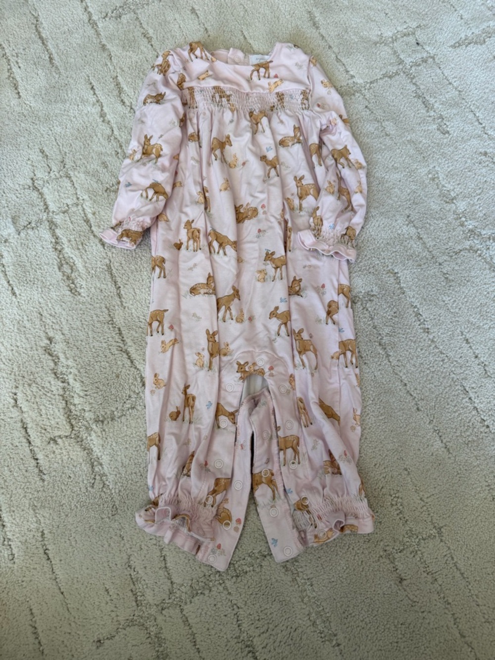 Angel Dear Pink Fawn Print Long Sleeve One-Piece Bodysuit